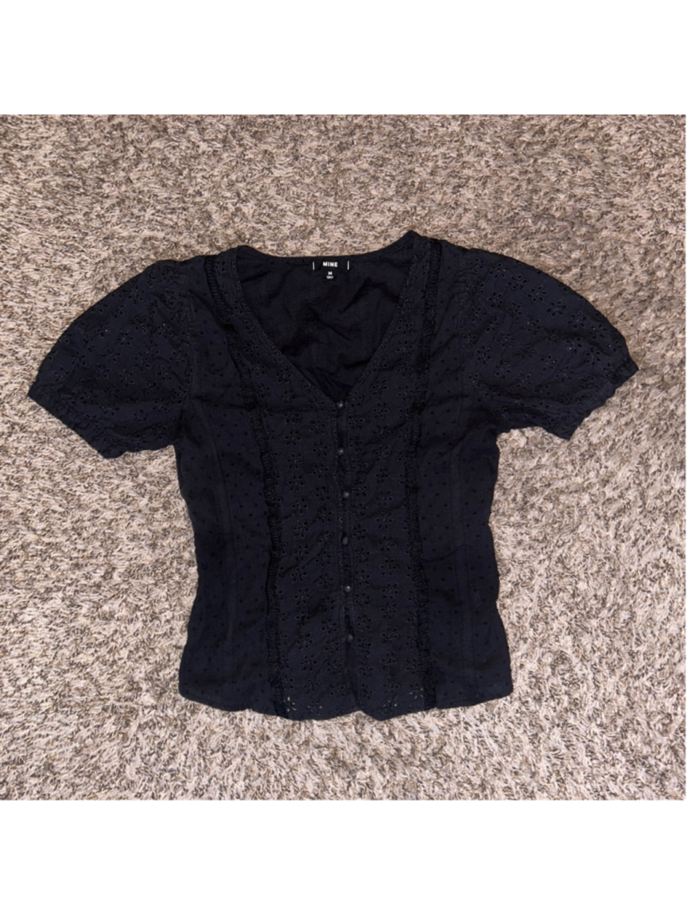 Women's MINE Cotton Black Eyelet Button-Down Blouse Size M